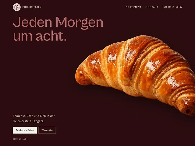 Startseite der gebauten Seite für 7 Delikatessen