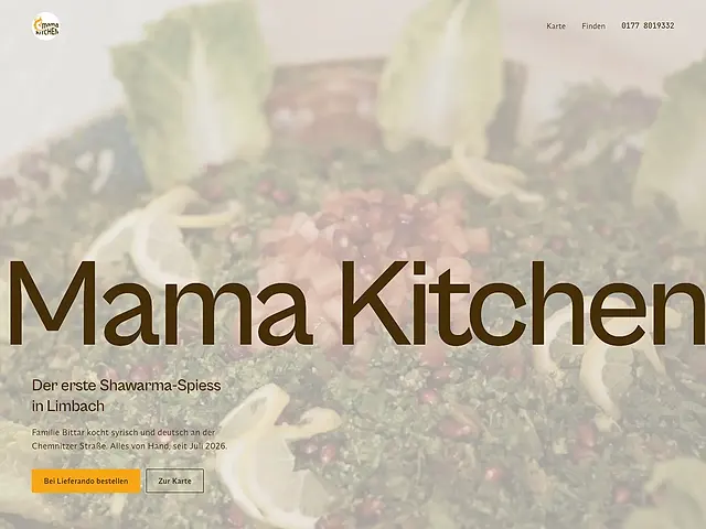 Startseite der gebauten Seite für Mama Kitchen