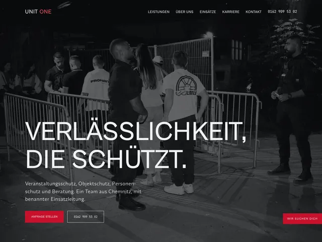Startseite der gebauten Seite für UNIT ONE